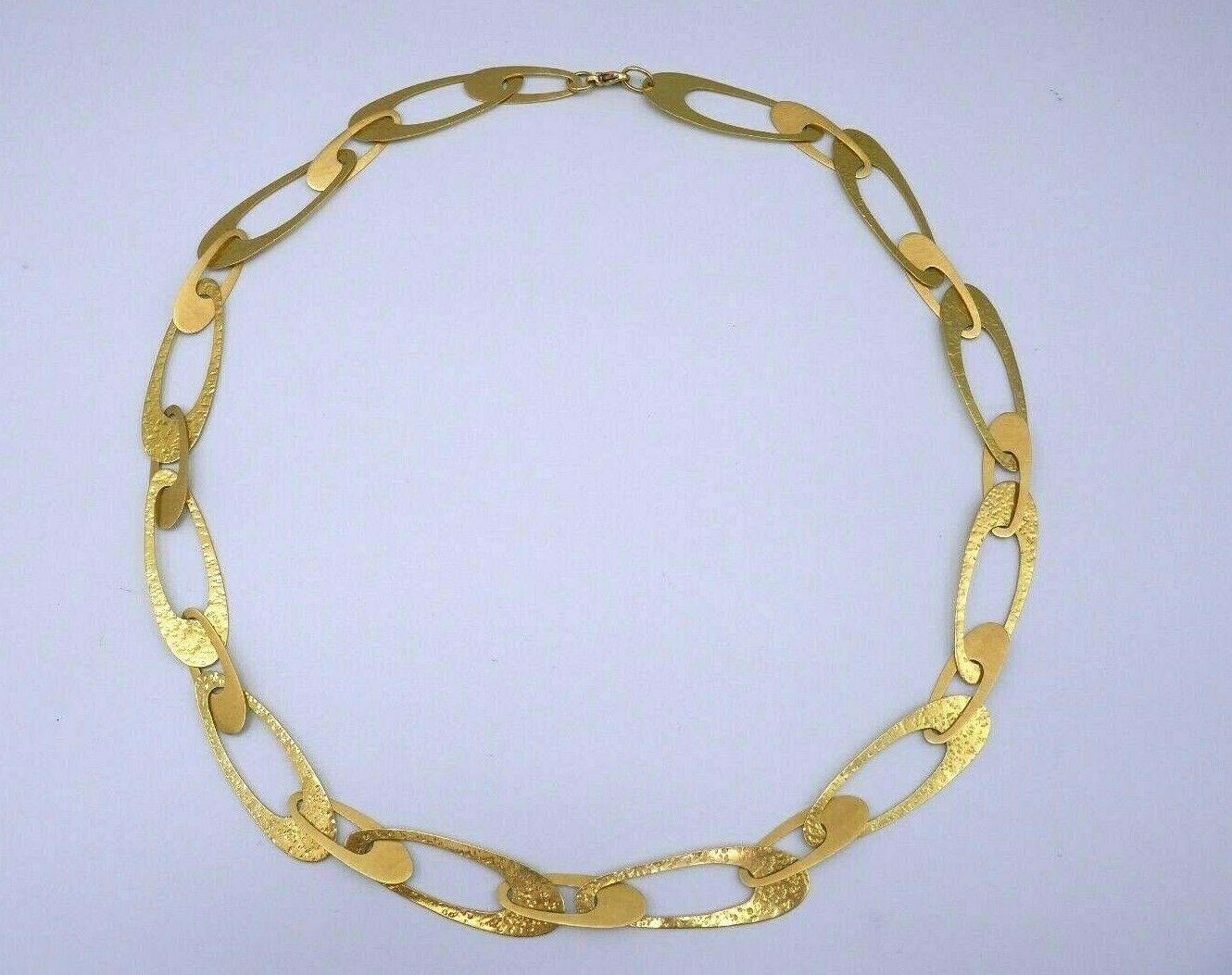 Vintage 14k Yellow Gold Flat Link Necklace In Excellent Condition For Sale In Beverly Hills, CA