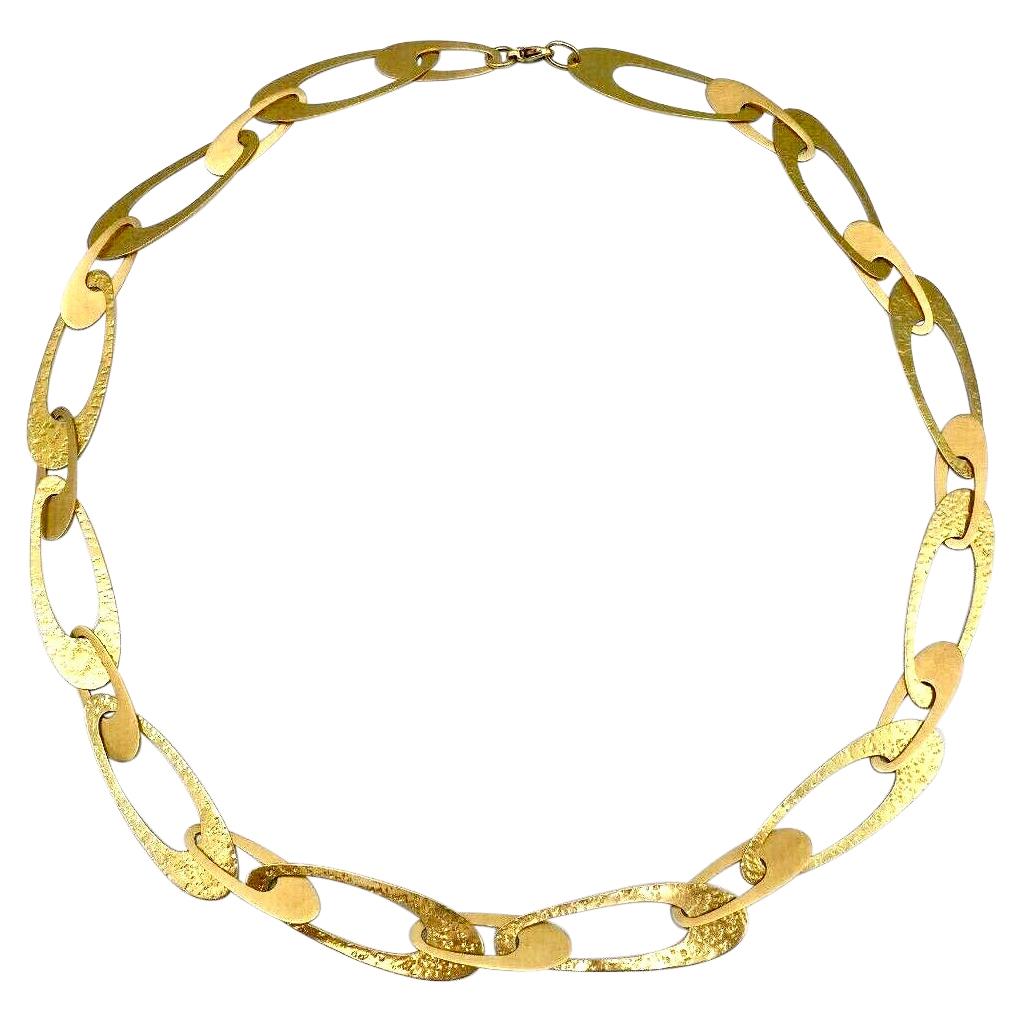 Vintage 14k Yellow Gold Flat Link Necklace For Sale