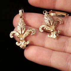 Boucles d'oreilles pendantes vintage en or jaune 14 carats, motif fleur de lys, fermoir à levier, 4,9 g