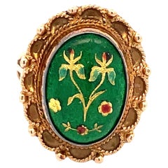 Vintage 14K Yellow Gold Floral Enamel Ring
