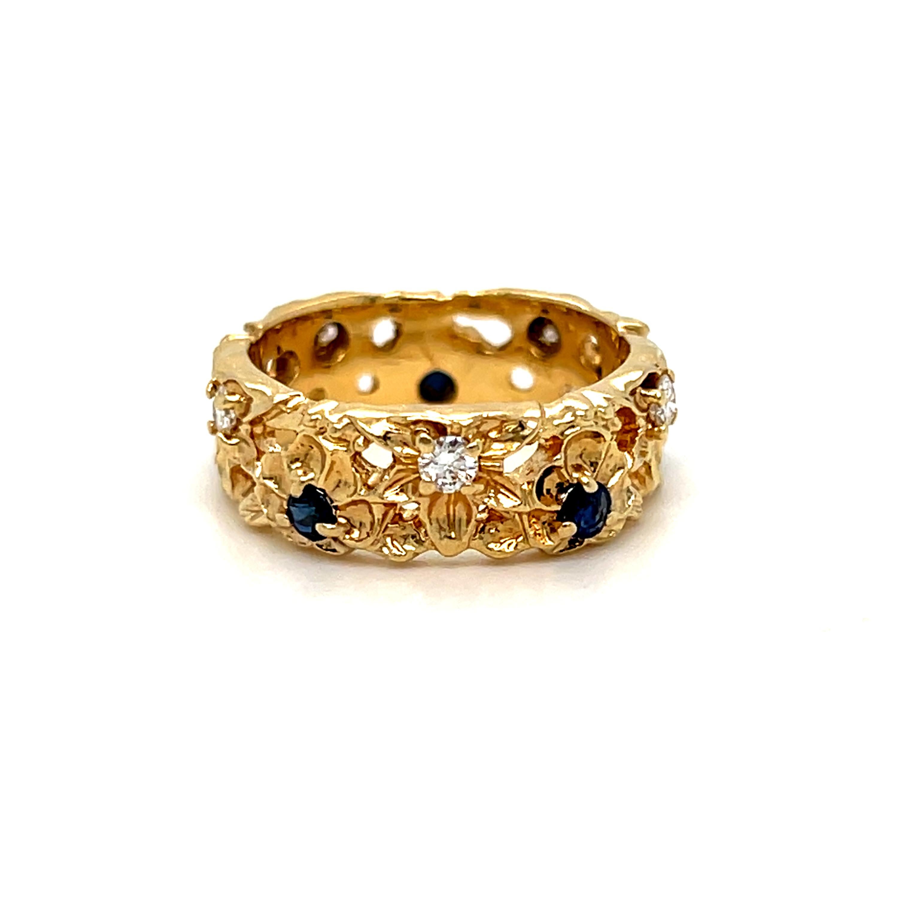 Art Nouveau Vintage 14K Yellow Gold Floral Eternity Band Wedding Band.