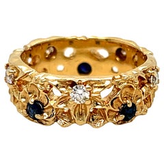 Vintage 14K Yellow Gold Floral Eternity Band Wedding Band.