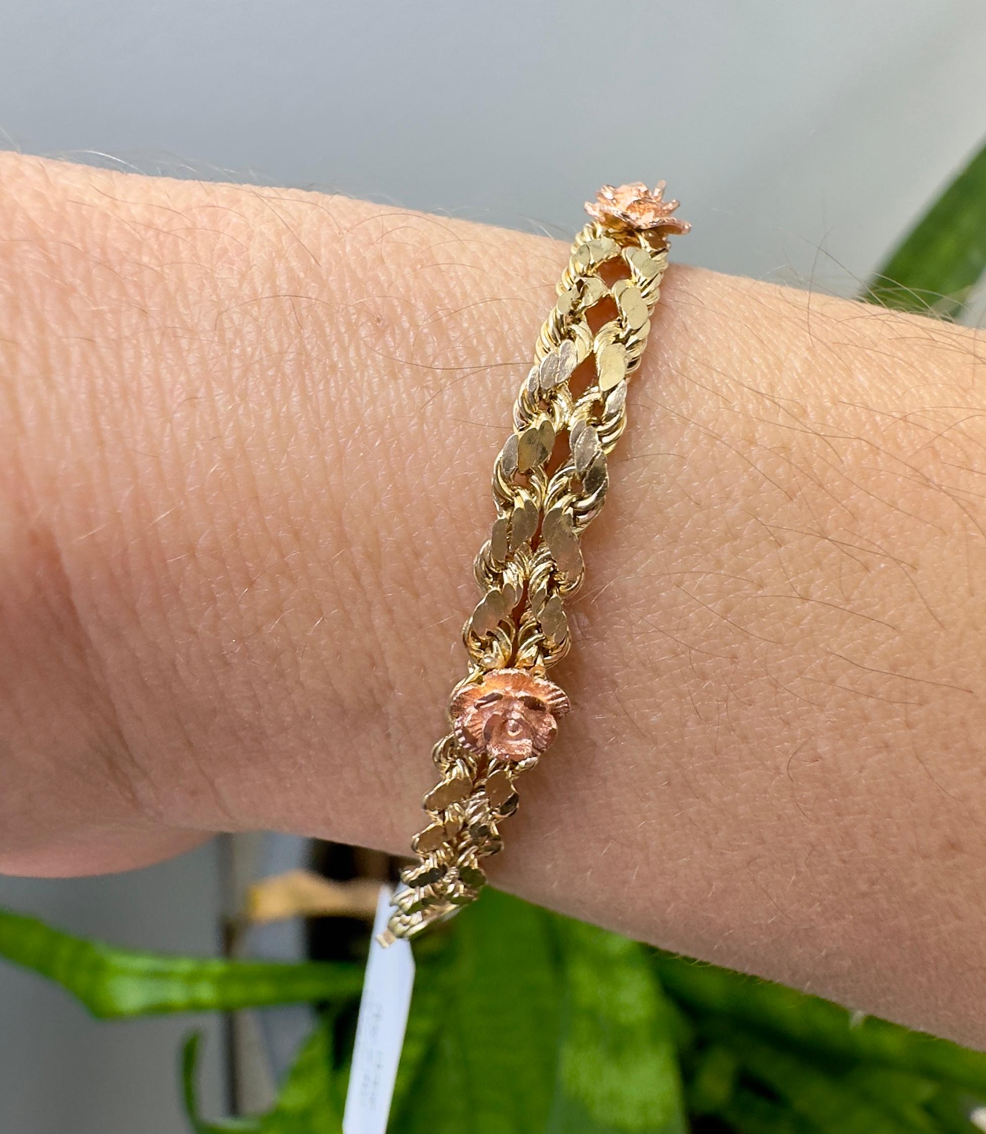 Vintage 14k Gelbgold Blumenarmband Damen