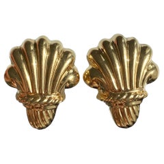 Vintage 14K Yellow Gold Fluted Shell Fan Earrings