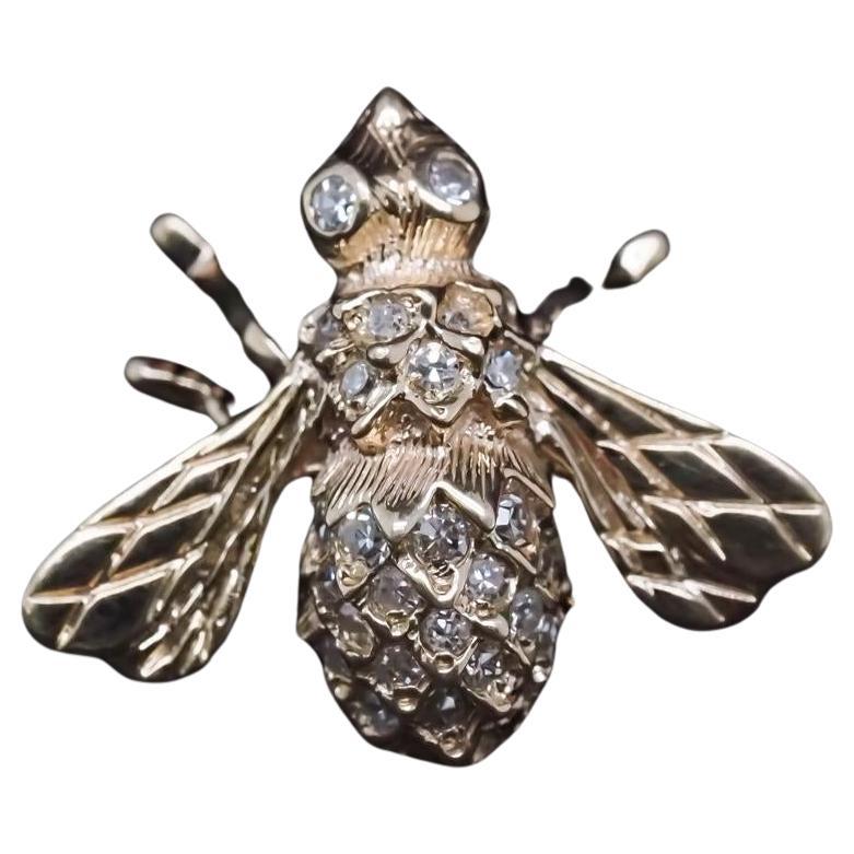 Broche Vintage Mosca de Oro Amarillo de 14K con Diamantes