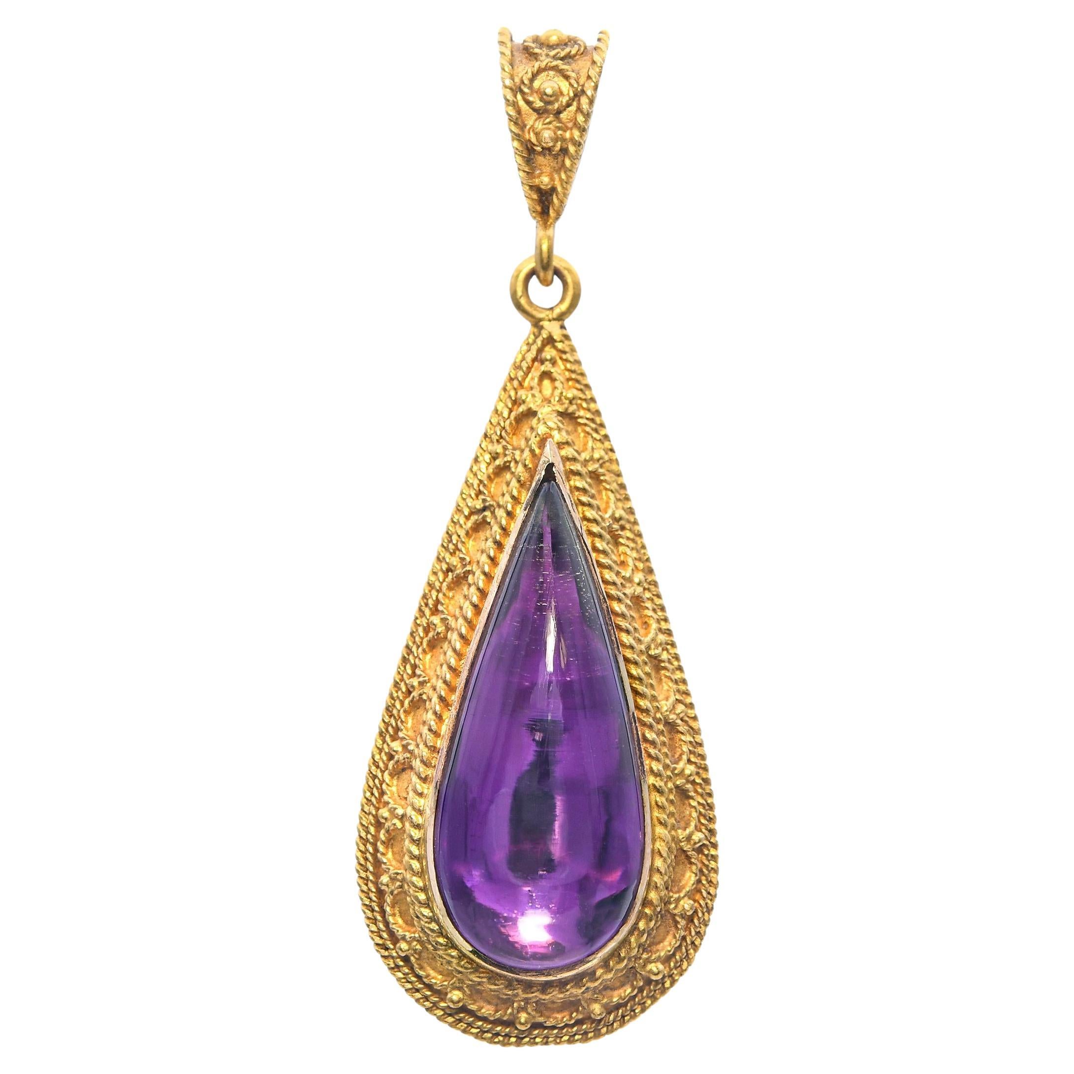 Ciondolo vintage in oro giallo 14k con lamina di ametista da 3,90 ct.