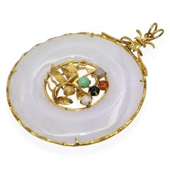 Vintage 14k Yellow Gold Frame Jadeite Donut Pendant