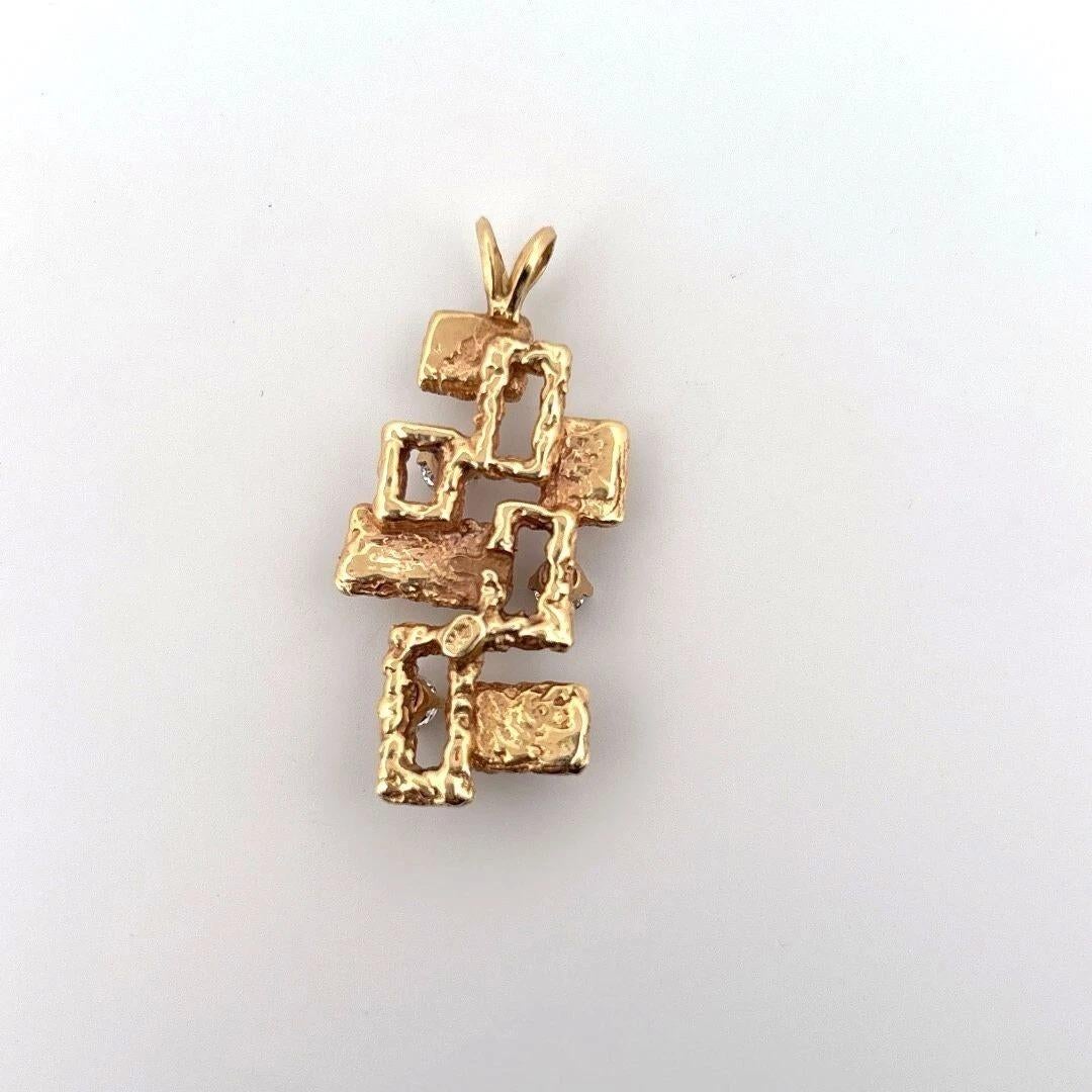 Vintage 14K Yellow Gold Freeform Modernist 6.64 Grams .50ctw Diamond Pendant In Good Condition For Sale In Carmel By The Sea, CA