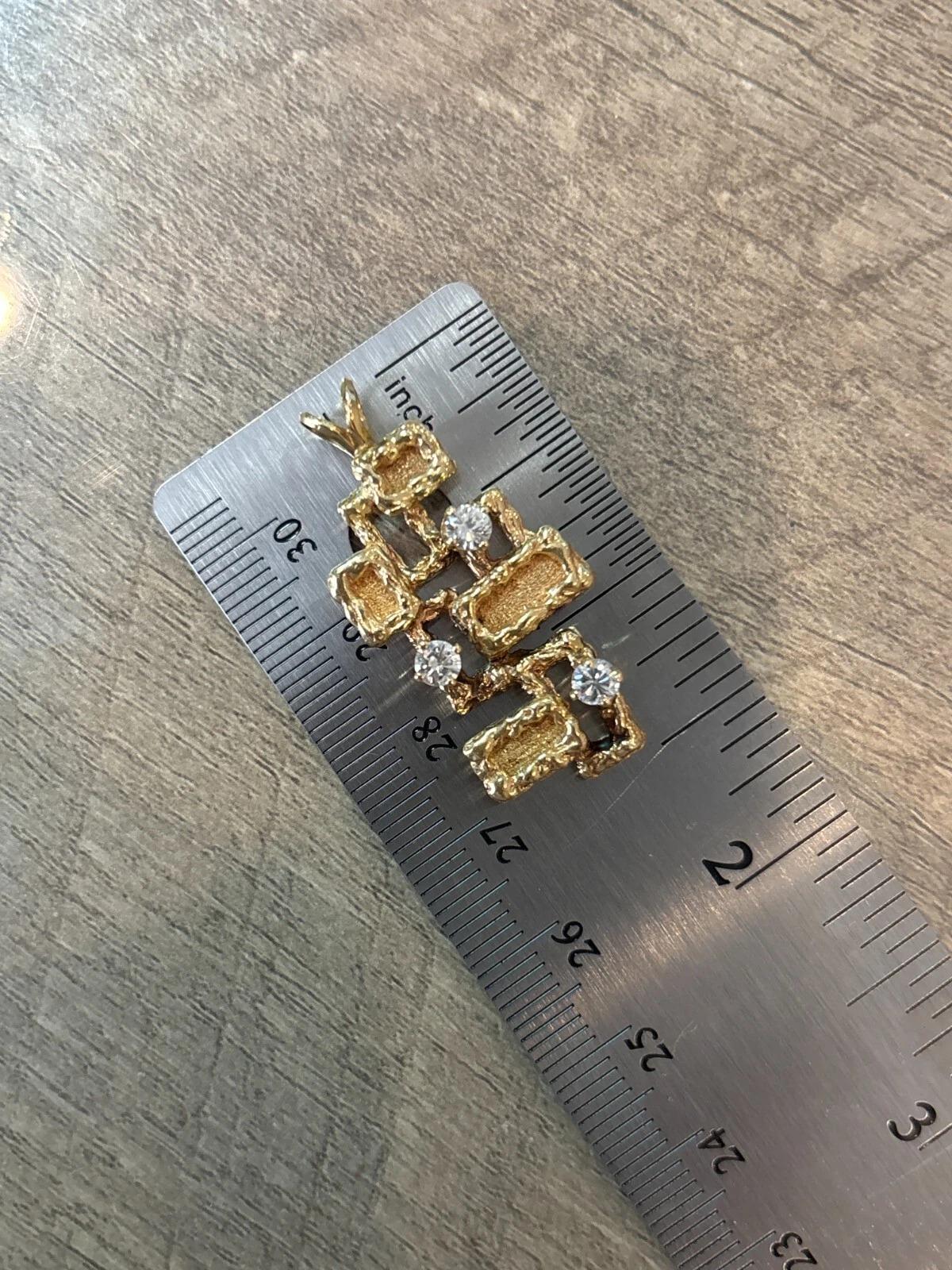 Women's Vintage 14K Yellow Gold Freeform Modernist 6.64 Grams .50ctw Diamond Pendant For Sale