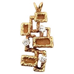 Vintage 14K Yellow Gold Freeform Modernist 6.64 Grams .50ctw Diamond Pendant