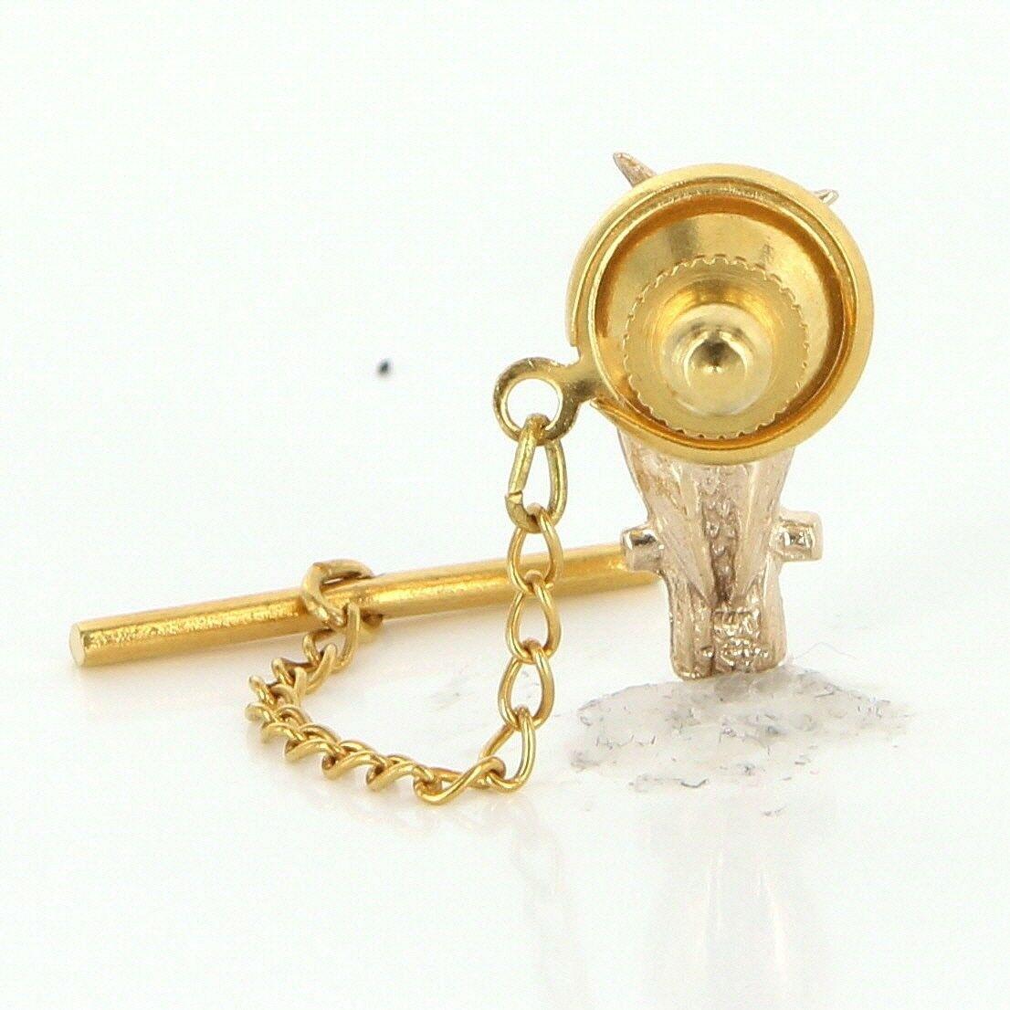Round Cut Vintage 14 Karat Gold Garnet Men’s Owl Animal Bird Tie Tac Pin Estate Jewelry