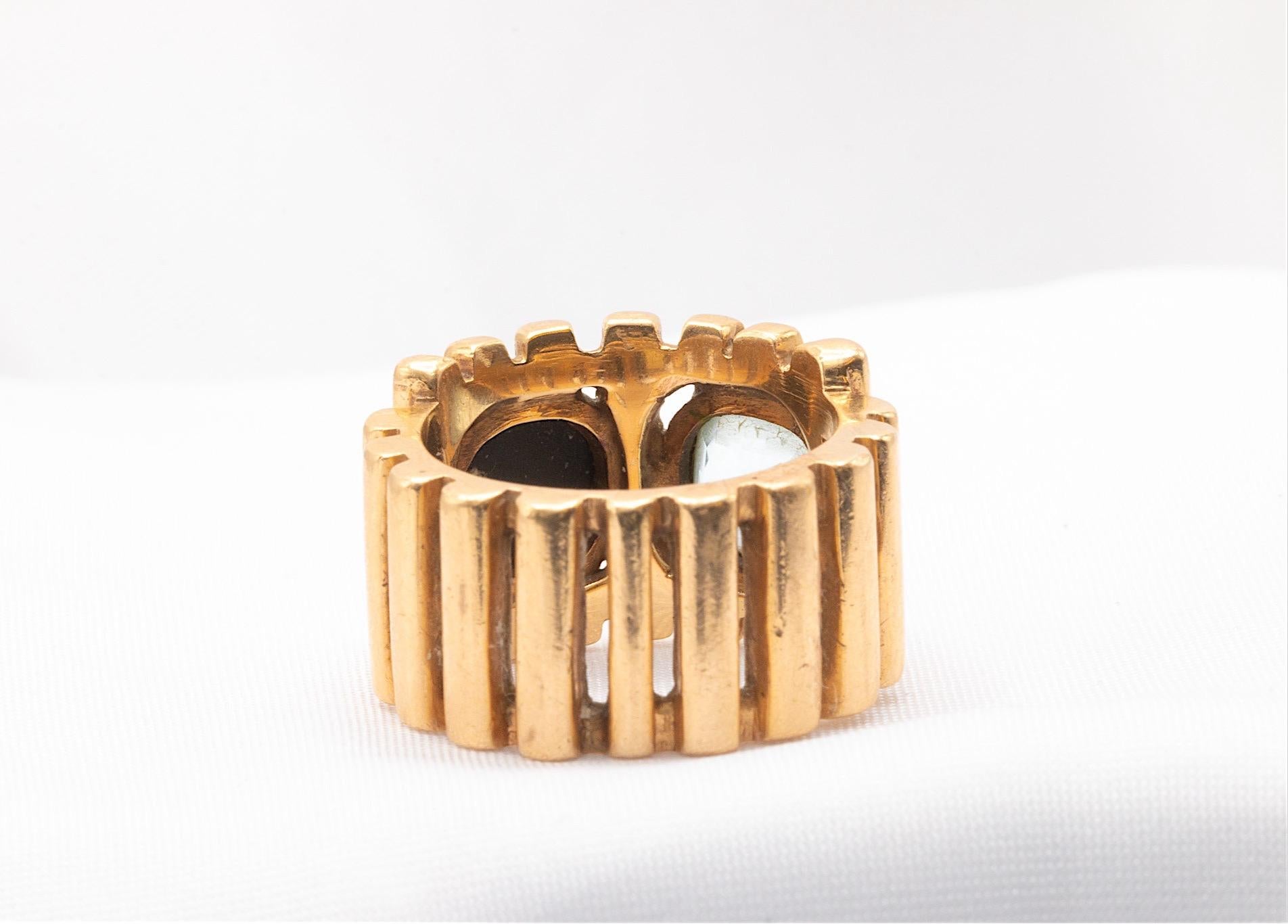 Cushion Cut Vintage 14k Yellow Gold Gemstone Cushion Ring For Sale