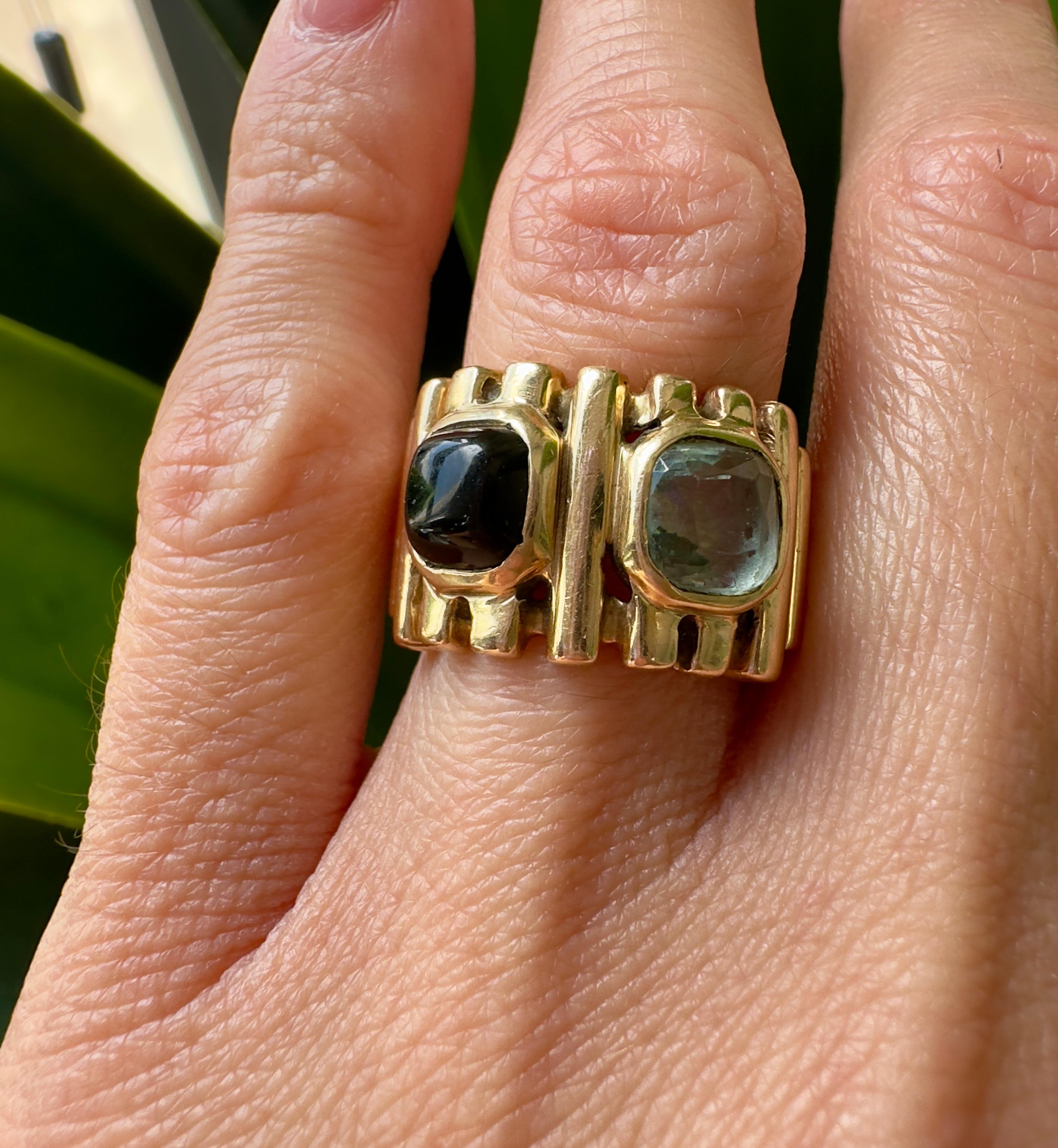 Vintage 14k Yellow Gold Gemstone Cushion Ring In Good Condition For Sale In Houston, TX