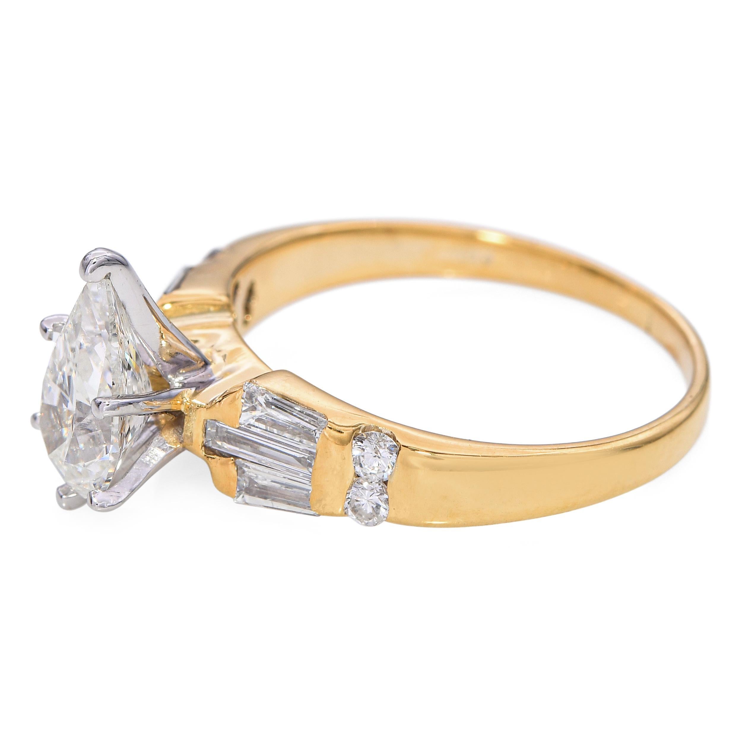 Vintage 14k Gelbgold GIA 1,26ct F SI1 Birnenförmiger Diamantring GIA für Damen oder Herren im Angebot