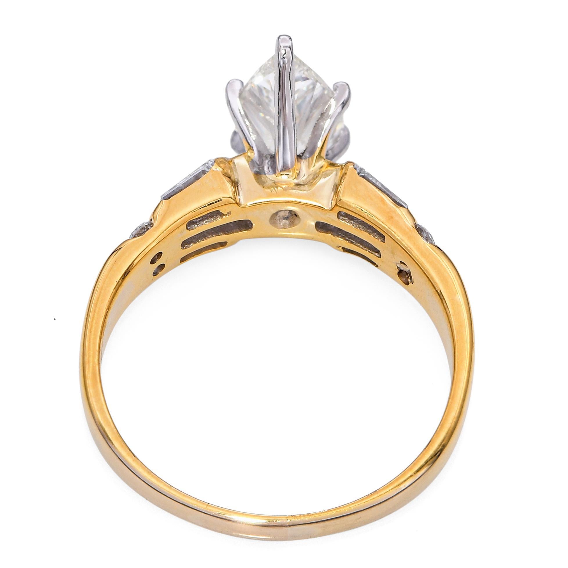 Vintage 14k Gelbgold GIA 1,26ct F SI1 Birnenförmiger Diamantring GIA im Angebot 1