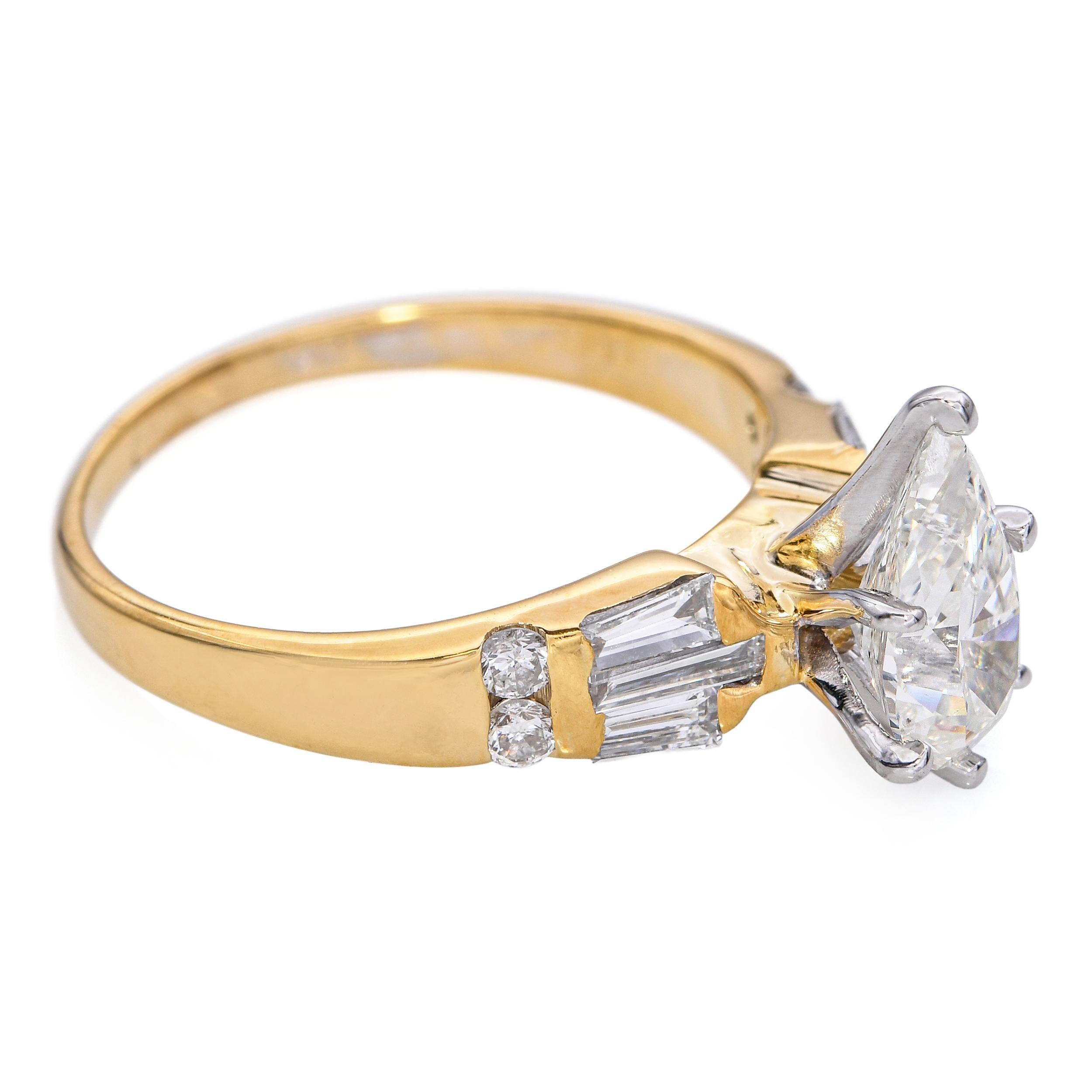 Vintage 14k Gelbgold GIA 1,26ct F SI1 Birnenförmiger Diamantring GIA im Angebot 2