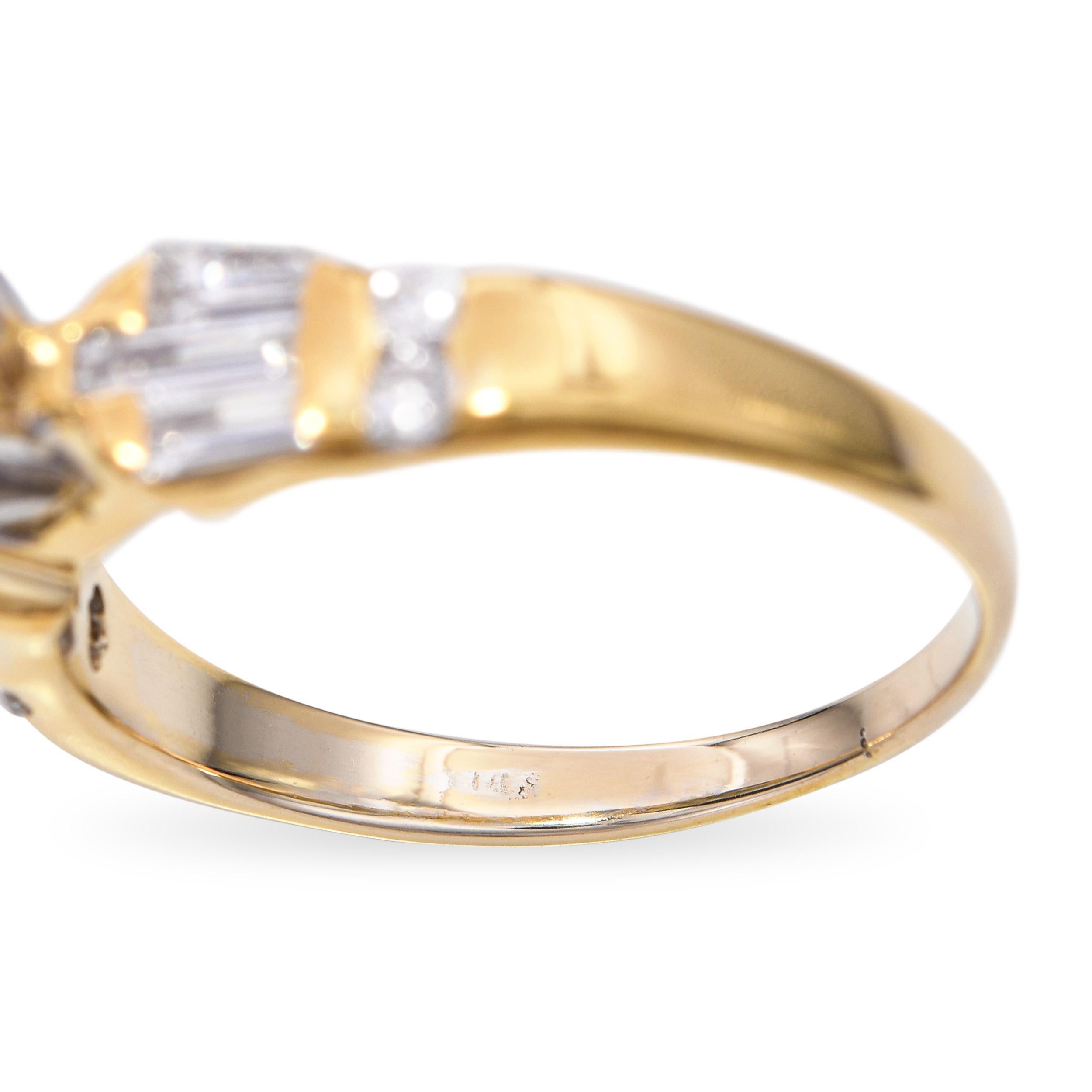 Vintage 14k Gelbgold GIA 1,26ct F SI1 Birnenförmiger Diamantring GIA im Angebot 3