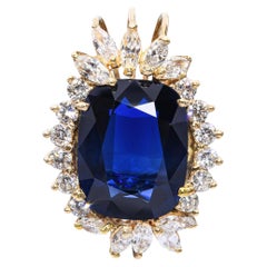 Vintage 14k Yellow Gold GIA 13.77ct Sapphire and Diamond Pendant