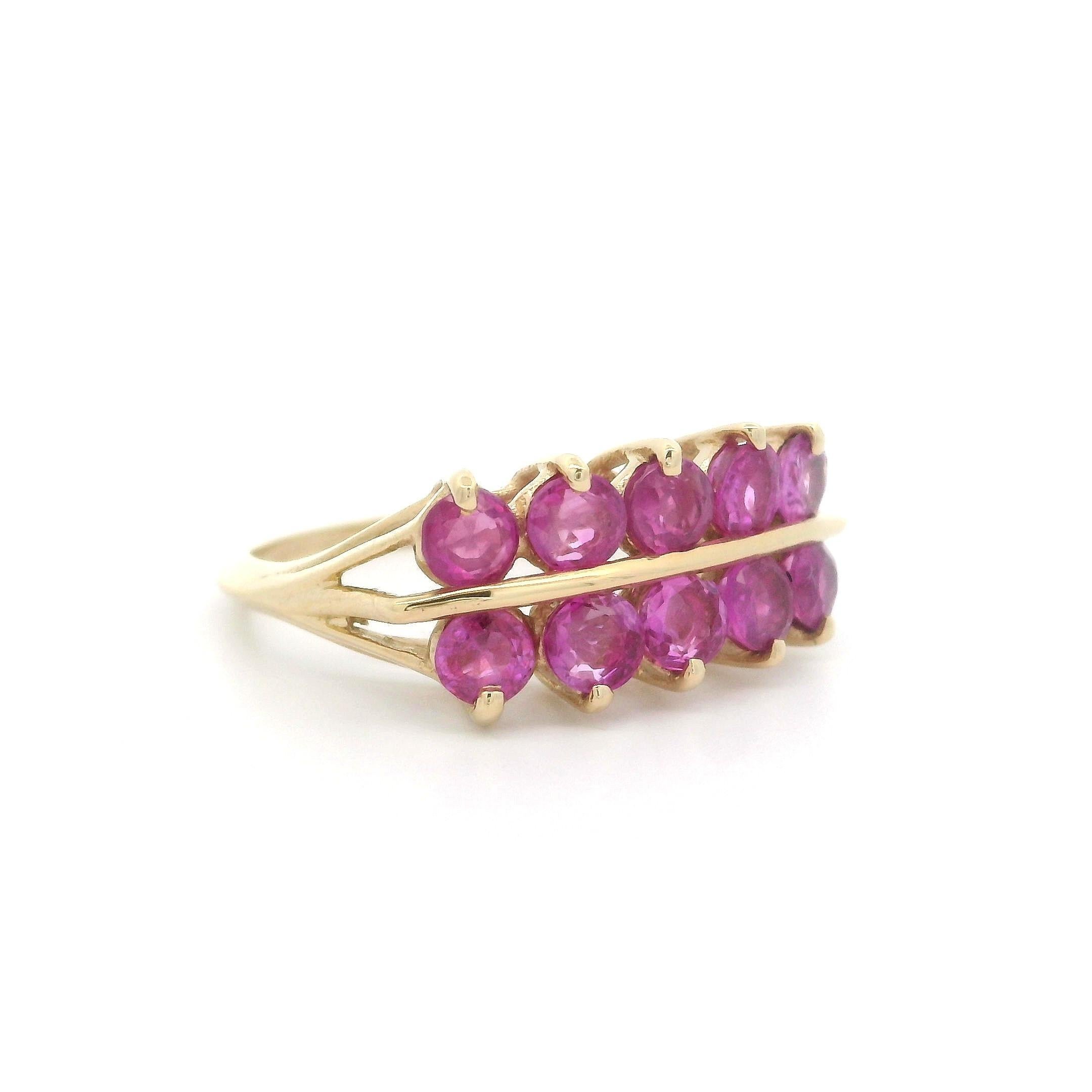 Vintage 14k Yellow Gold GIA 2ctw No Heat Burma Pink Sapphire 2 Row Band Ring For Sale 8