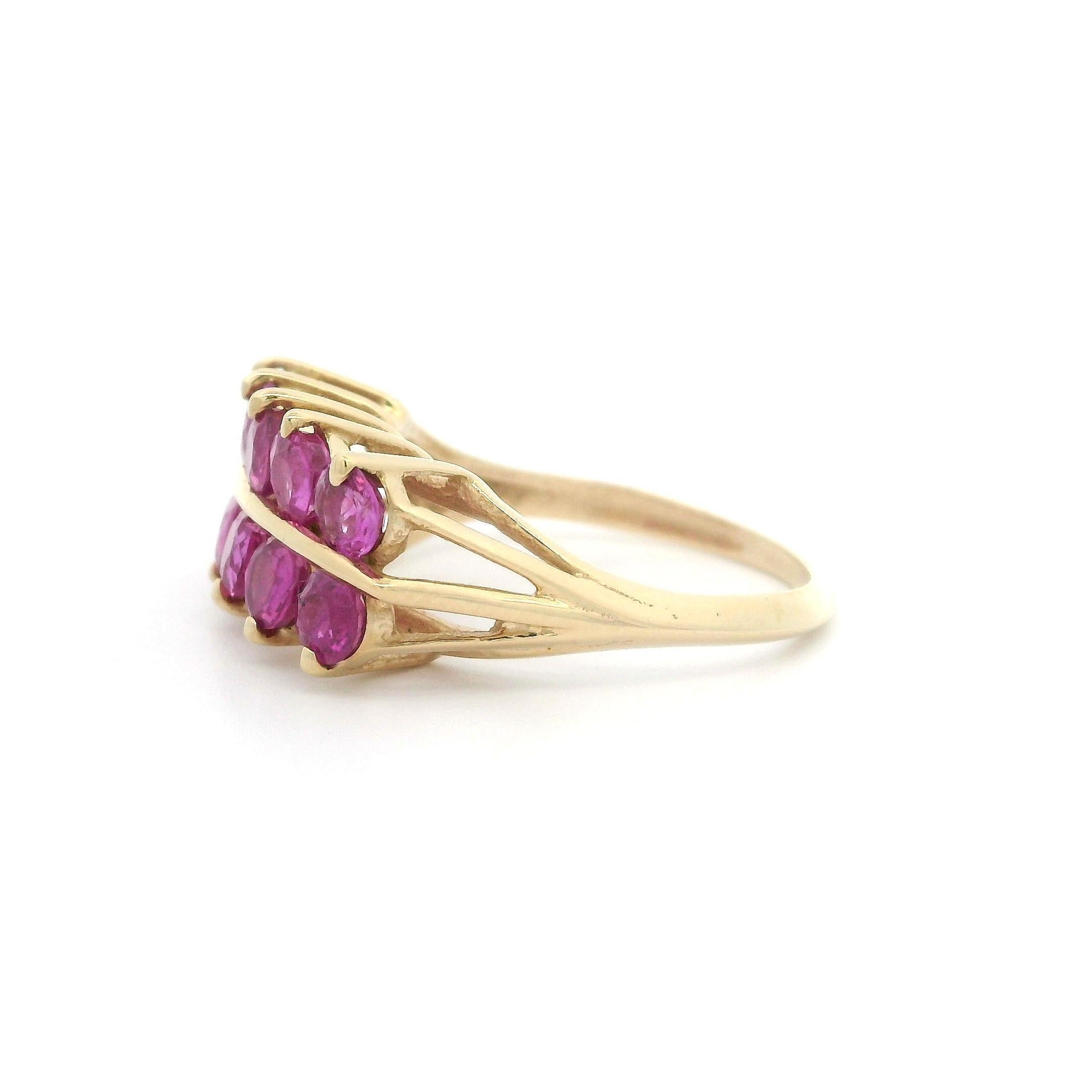 Women's Vintage 14k Yellow Gold GIA 2ctw No Heat Burma Pink Sapphire 2 Row Band Ring For Sale