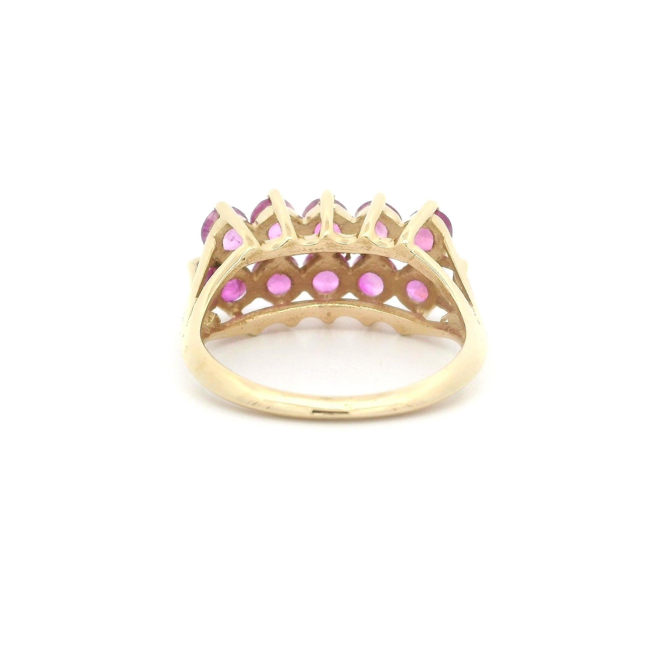 Vintage 14k Yellow Gold GIA 2ctw No Heat Burma Pink Sapphire 2 Row Band Ring For Sale 1