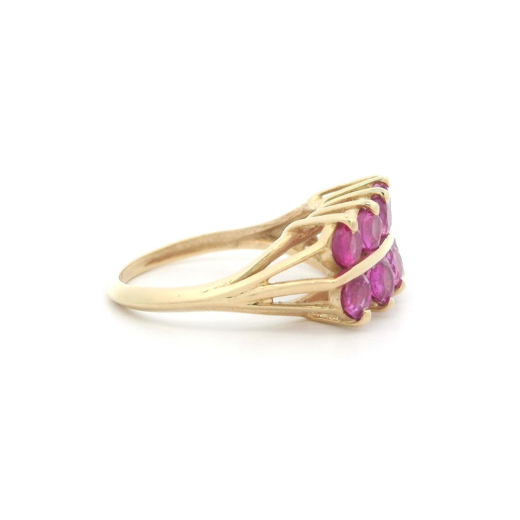 Vintage 14k Yellow Gold GIA 2ctw No Heat Burma Pink Sapphire 2 Row Band Ring For Sale 2