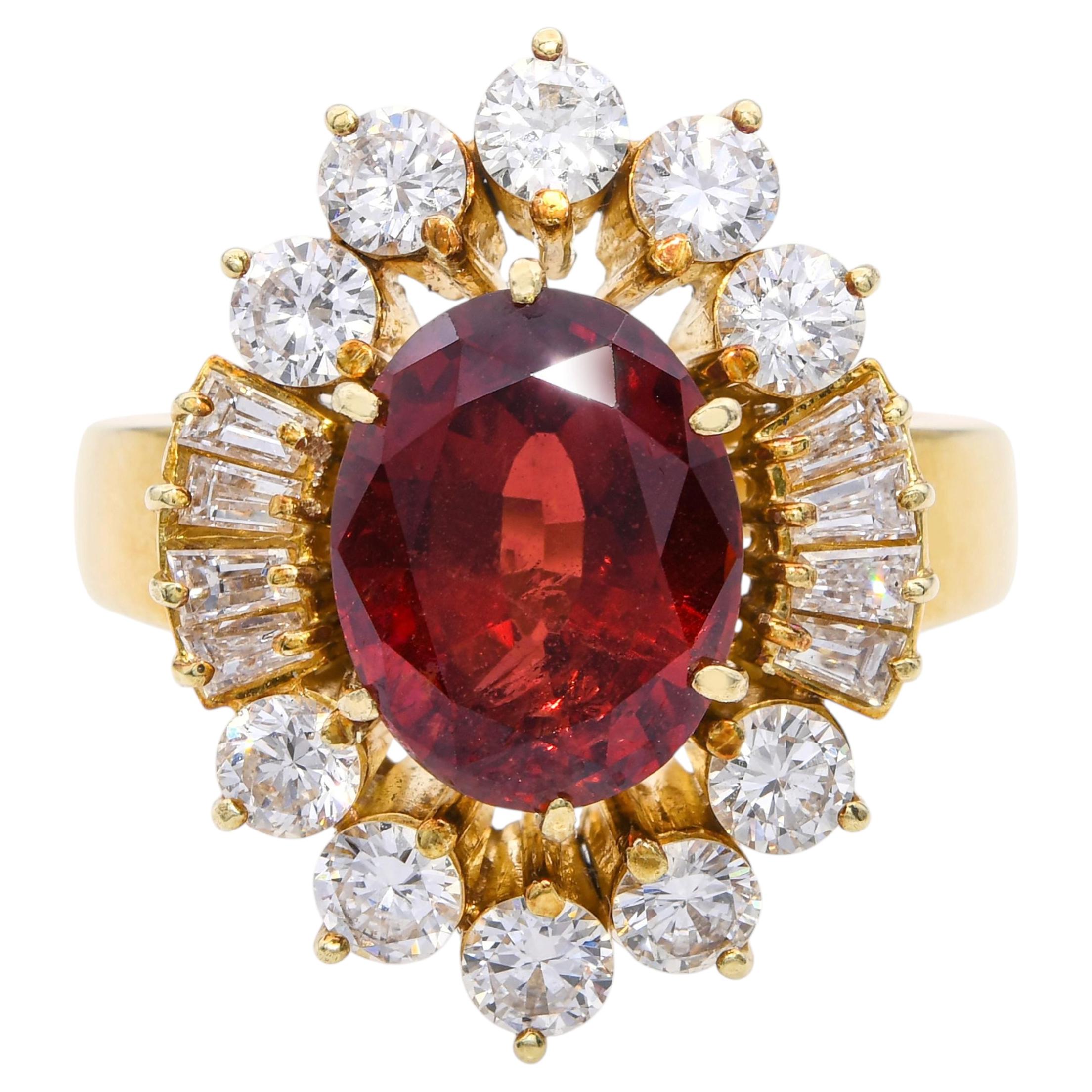 Vintage 14k Yellow Gold GIA 3.59ct Red Spinel and Diamond Ring