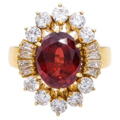 Vintage 14k Yellow Gold GIA 3.59ct Red Spinel and Diamond Ring