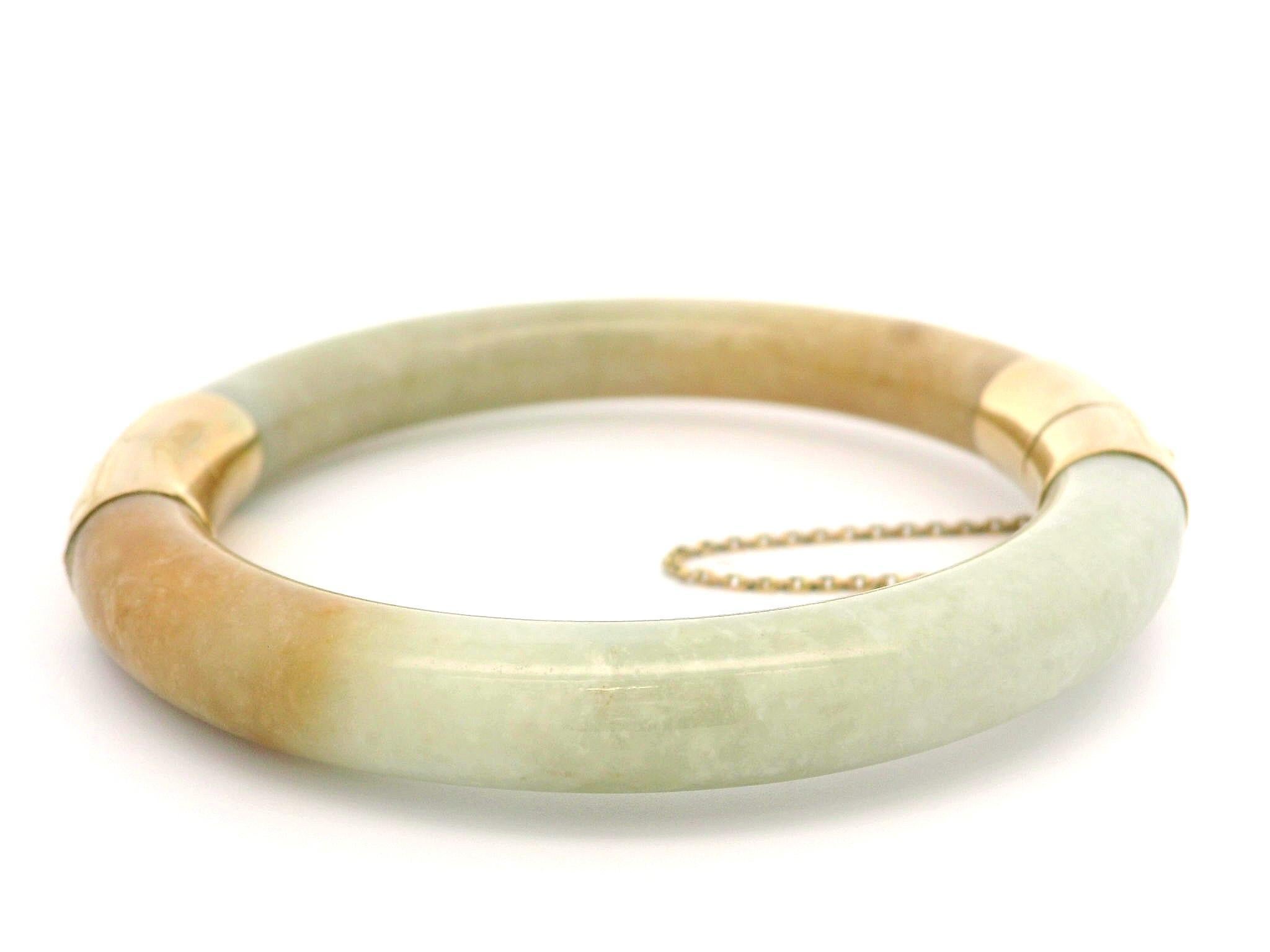 Vintage 14k Yellow Gold GIA Arc Jade Hand Engraved Hinged Bangle Bracelet 3