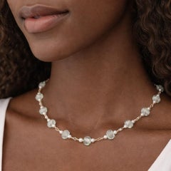 Vintage 14k Yellow Gold GIA Carved Bead Aquamarine and Pearl Necklace Chain