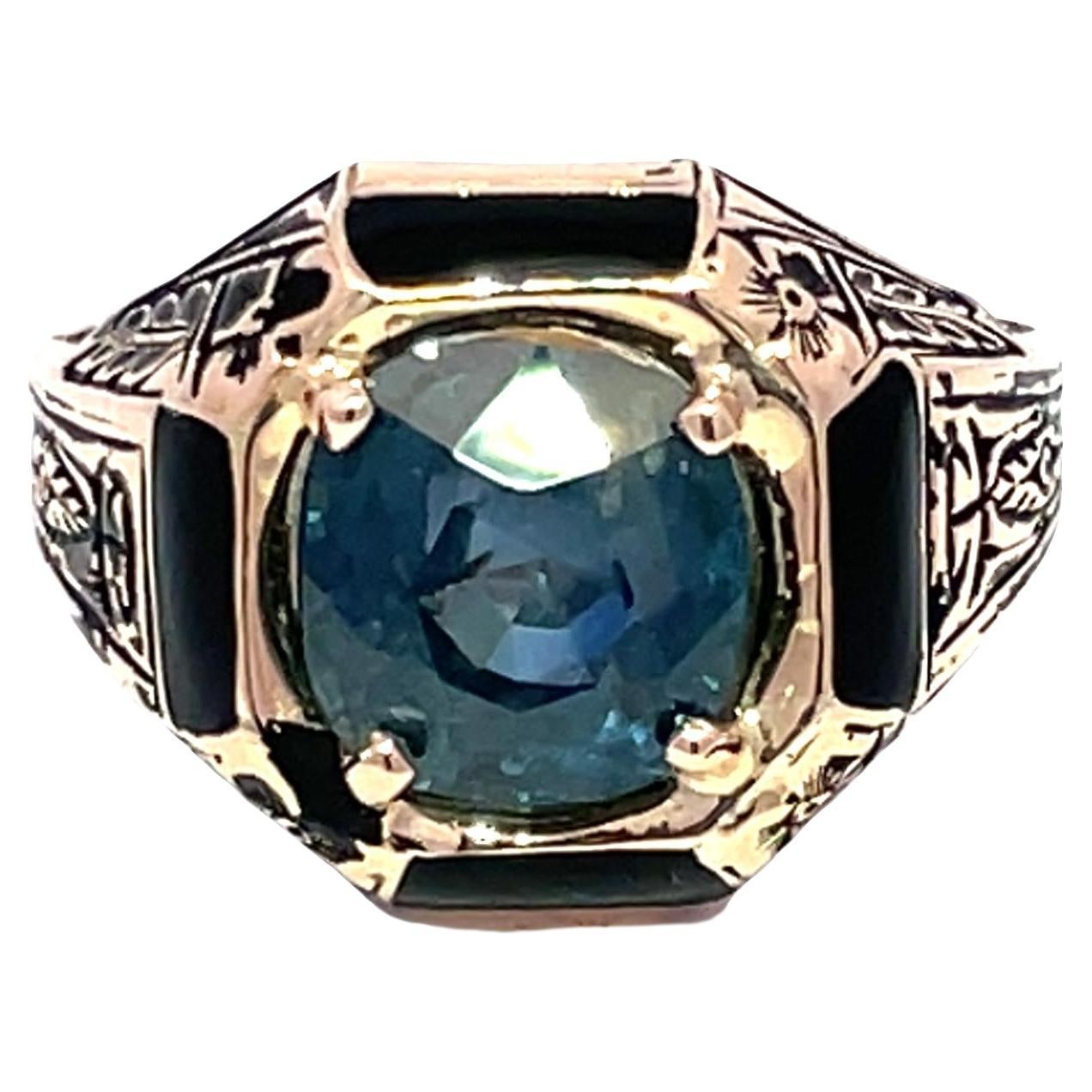 Vintage 14k Yellow Gold GIA Certified Burma No-Heat 6.01ct Cushion Sapphire Ring en venta