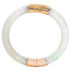 Vintage 14k Yellow Gold GIA Graded Type A Green Jadeite Jade Hinge Bracelet