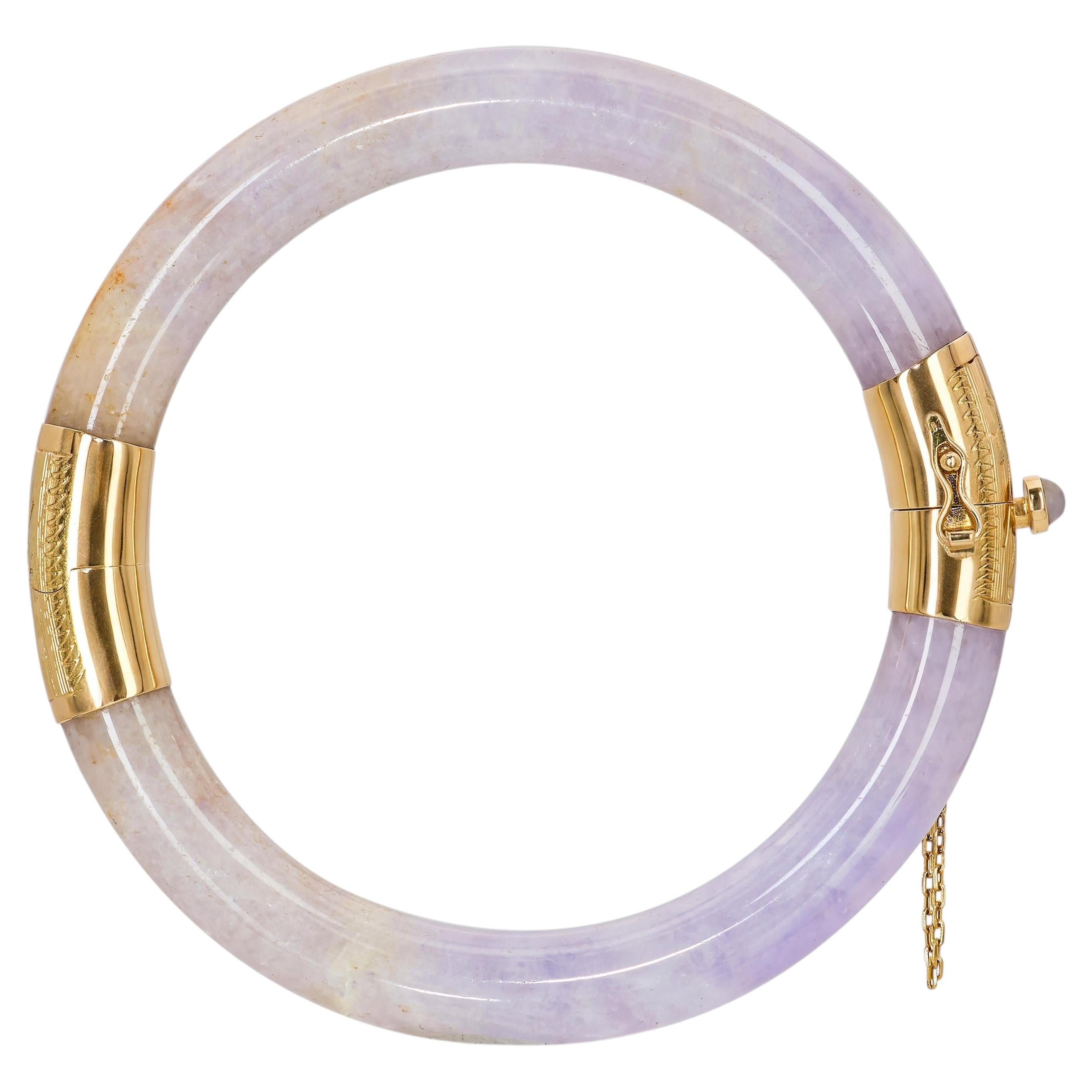 Pulsera vintage de jadeíta de color lavanda, de oro amarillo de 14k, con certificación GIA de tipo A