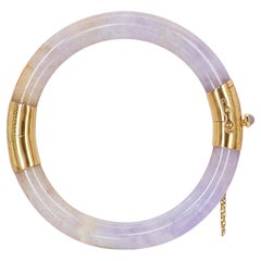 Vintage 14k Yellow Gold GIA Graded Type A Jadeite Jade Lavender Bracelet
