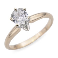 Vintage 14k Yellow Gold GIA H I1 0.65ct Pear Diamond Ring