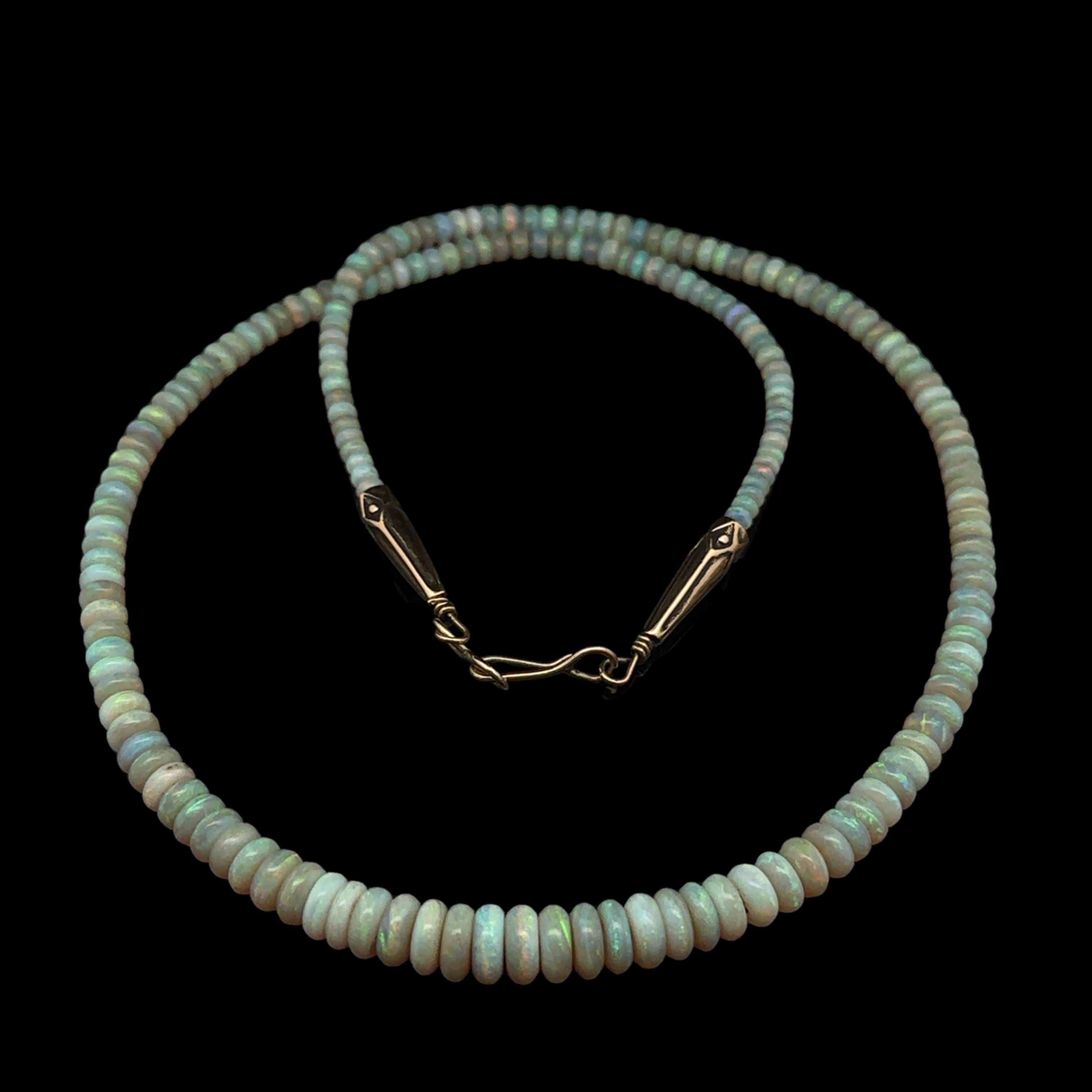 Collana d'epoca in oro giallo 14k con perline opali GIA a forma di rondelle, graduate, da 22