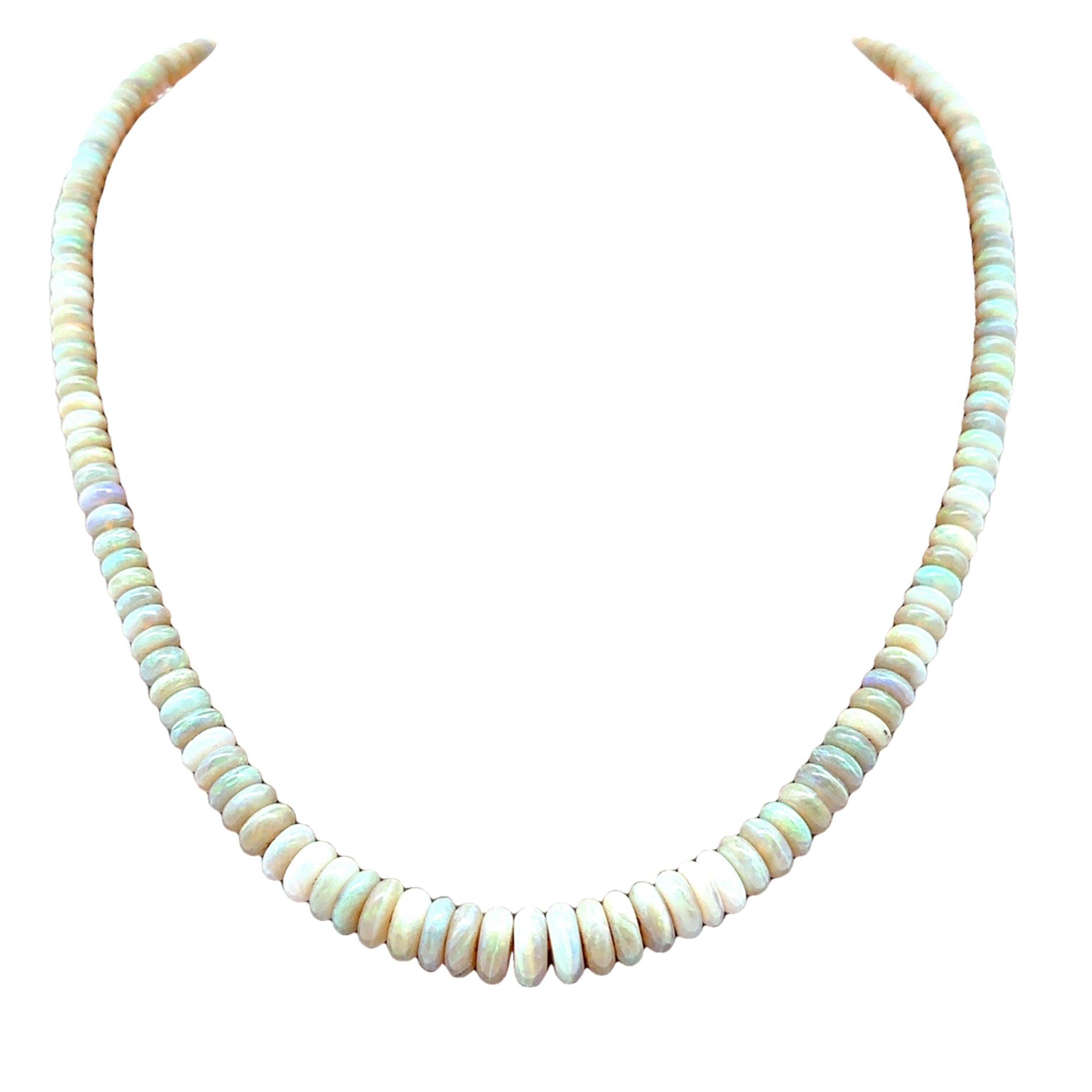Donna Collana d'epoca in oro giallo 14k con perline opali GIA a forma di rondelle, graduate, da 22