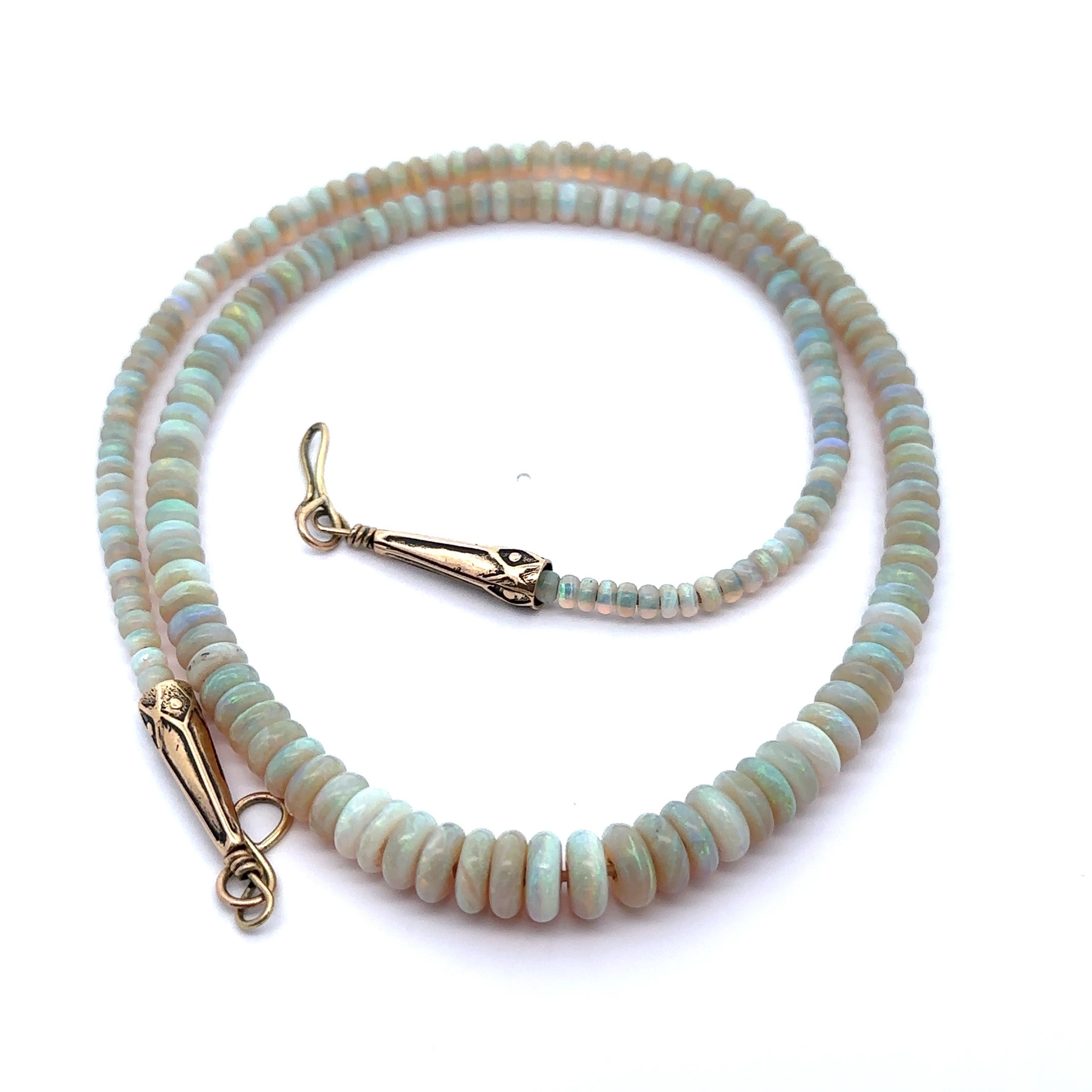 Collana d'epoca in oro giallo 14k con perline opali GIA a forma di rondelle, graduate, da 22