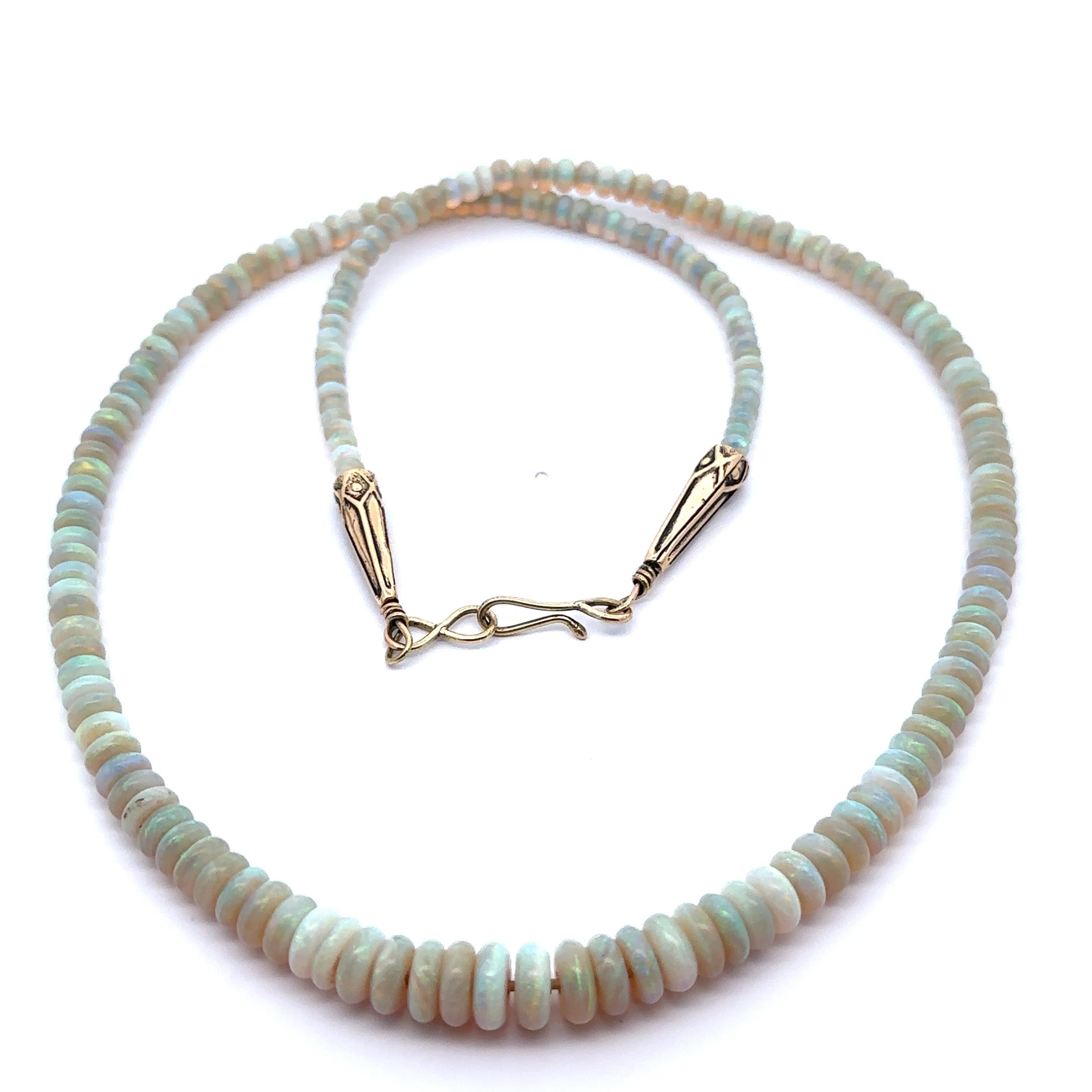 Collana d'epoca in oro giallo 14k con perline opali GIA a forma di rondelle, graduate, da 22