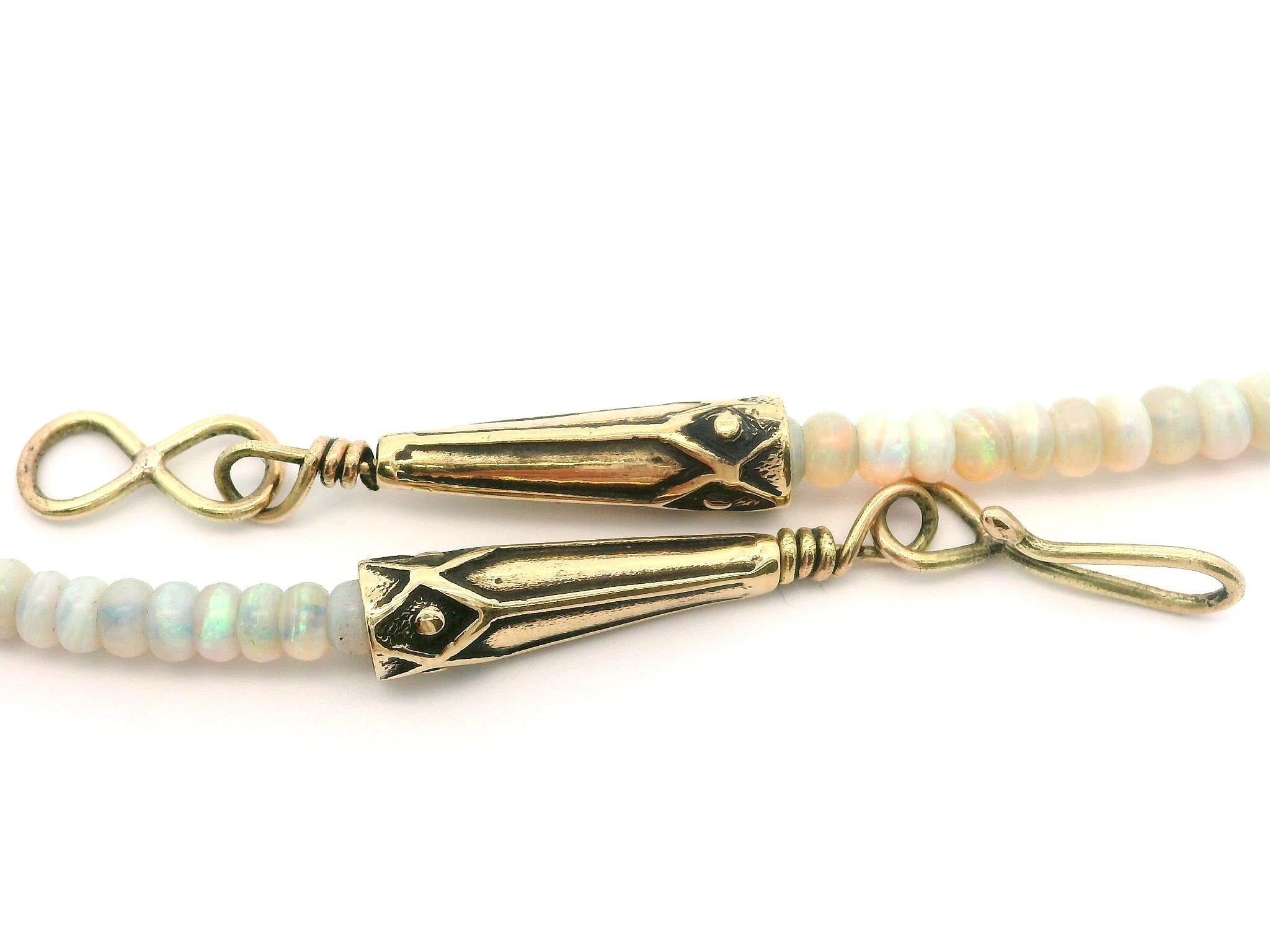 Collana d'epoca in oro giallo 14k con perline opali GIA a forma di rondelle, graduate, da 22