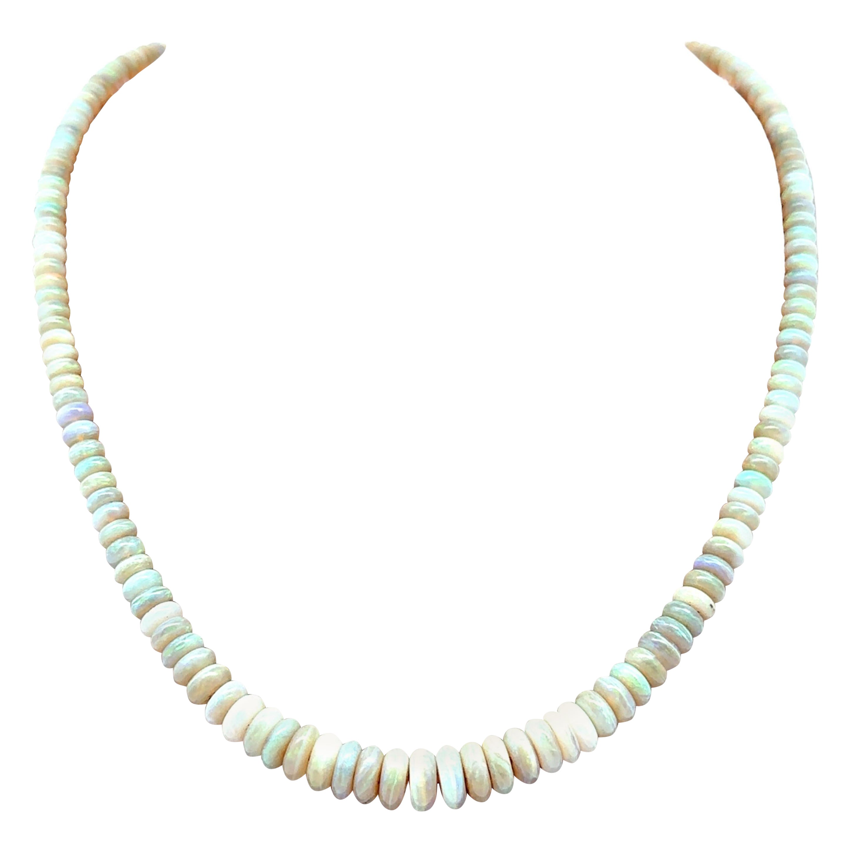 Collana d'epoca in oro giallo 14k con perline opali GIA a forma di rondelle, graduate, da 22".
