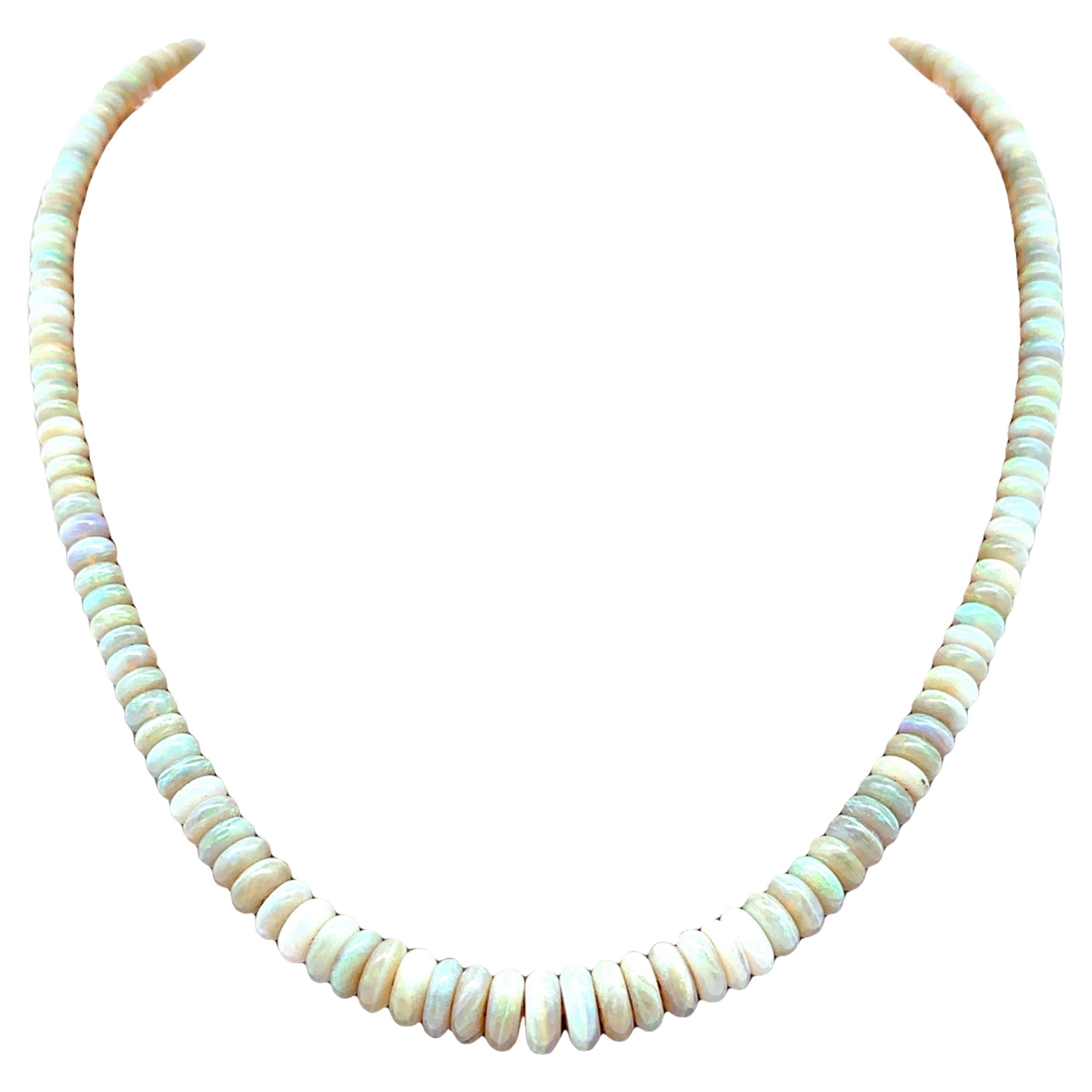 Collar vintage de oro amarillo de 14 quilates con cuentas redondas de ópalo GIA graduadas de 22 pulgadas