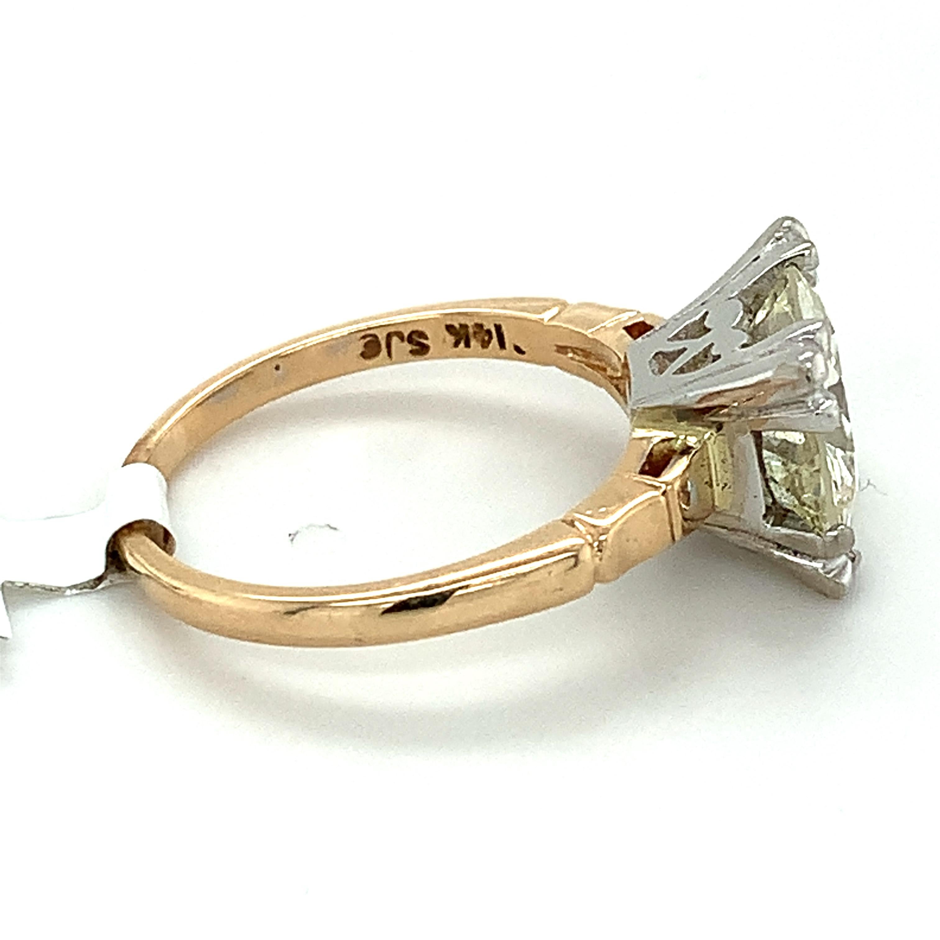 Women's or Men's Vintage 14k Yellow Gold GIA Round Diamond 2.9ct N-SI2 Solitaire Ring