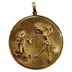 Vintage 14K Gelbgold Golfspieler Anhänger mit Perle Ball
