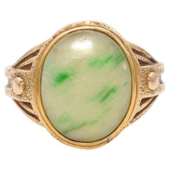 Vintage 14K Gelbgold Grüner 2,25 Karat Jade-Ring