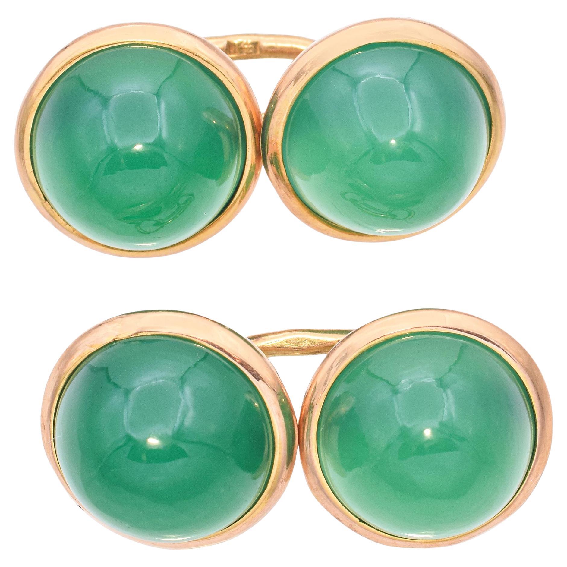 Gemelli vintage in oro giallo 14k con calcedonio verde