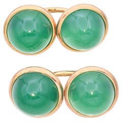 Vintage 14k Yellow Gold Green Chalcedony Cufflinks