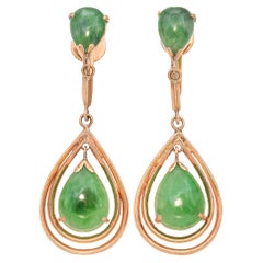 Orecchini vintage in oro giallo 14K con giada verde