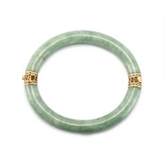 Vintage 14K Yellow Gold Green Jade Jadeite Bangle Bracelet