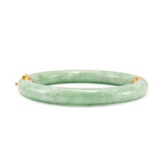 Vintage 14K Yellow Gold Green Jade Jadeite Bangle Bracelet